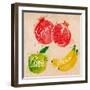 Fruit Watercolor Watermelon, Banana, Pomegranate, Apple Green in Kraft-anna42f-Framed Art Print