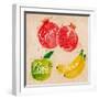 Fruit Watercolor Watermelon, Banana, Pomegranate, Apple Green in Kraft-anna42f-Framed Art Print