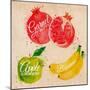 Fruit Watercolor Watermelon, Banana, Pomegranate, Apple Green in Kraft-anna42f-Mounted Art Print