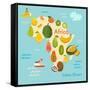 Fruit World Map Africa-coffeee_in-Framed Stretched Canvas