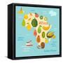 Fruit World Map Africa-coffeee_in-Framed Stretched Canvas
