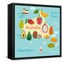 Fruit World Map Australia-coffeee_in-Framed Stretched Canvas