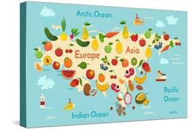 Fruit World Map Eurasia-coffeee_in-Stretched Canvas