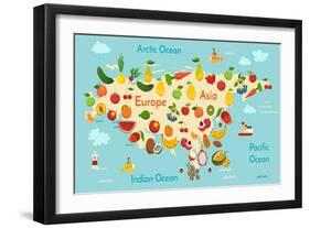 Fruit World Map Eurasia-coffeee_in-Framed Art Print