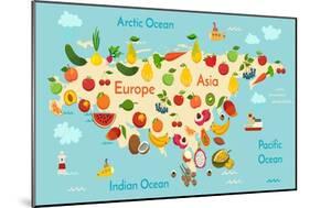 Fruit World Map Eurasia-coffeee_in-Mounted Art Print