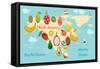 Fruit World Map North America-coffeee_in-Framed Stretched Canvas