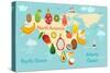 Fruit World Map North America-coffeee_in-Stretched Canvas