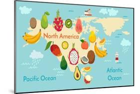 Fruit World Map North America-coffeee_in-Mounted Art Print