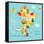 Fruit World Map South America-coffeee_in-Framed Stretched Canvas