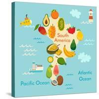 Fruit World Map South America-coffeee_in-Stretched Canvas