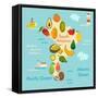 Fruit World Map South America-coffeee_in-Framed Stretched Canvas