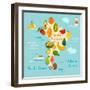 Fruit World Map South America-coffeee_in-Framed Art Print