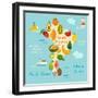 Fruit World Map South America-coffeee_in-Framed Art Print