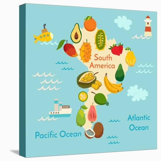 Fruit World Map South America-coffeee_in-Stretched Canvas