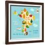 Fruit World Map South America-coffeee_in-Framed Art Print