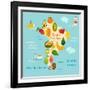 Fruit World Map South America-coffeee_in-Framed Art Print