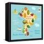 Fruit World Map South America-coffeee_in-Framed Stretched Canvas