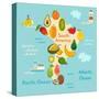 Fruit World Map South America-coffeee_in-Stretched Canvas