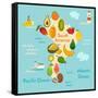 Fruit World Map South America-coffeee_in-Framed Stretched Canvas