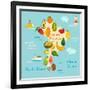 Fruit World Map South America-coffeee_in-Framed Art Print