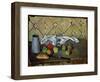 Fruits, Napkin and Milk Box - Oil on Canvas, 1880-Paul Cezanne-Framed Giclee Print