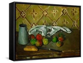 Fruits, Napkin and Milk Jar-Paul Cézanne-Framed Stretched Canvas