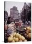 Fruits, Vegetables, Meat, Polutry, and Flowers Sold in Rue Mouffetard Market, Quartier Latin-Alfred Eisenstaedt-Stretched Canvas