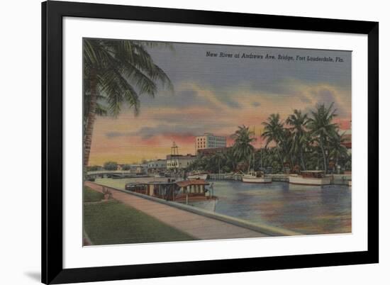 Ft. Lauderdale, FL - New River View & Andrews Ave-Lantern Press-Framed Premium Giclee Print