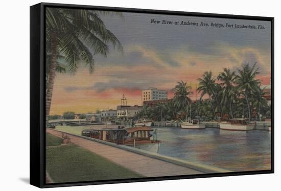 Ft. Lauderdale, FL - New River View & Andrews Ave-Lantern Press-Framed Stretched Canvas