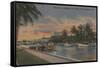 Ft. Lauderdale, FL - New River View & Andrews Ave-Lantern Press-Framed Stretched Canvas