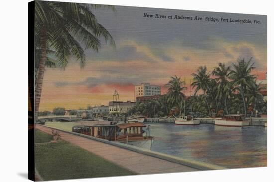 Ft. Lauderdale, FL - New River View & Andrews Ave-Lantern Press-Stretched Canvas