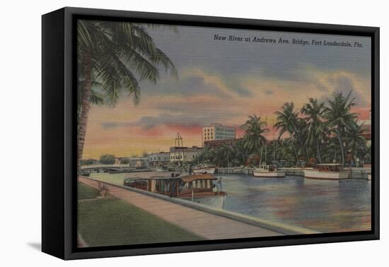 Ft. Lauderdale, FL - New River View & Andrews Ave-Lantern Press-Framed Stretched Canvas