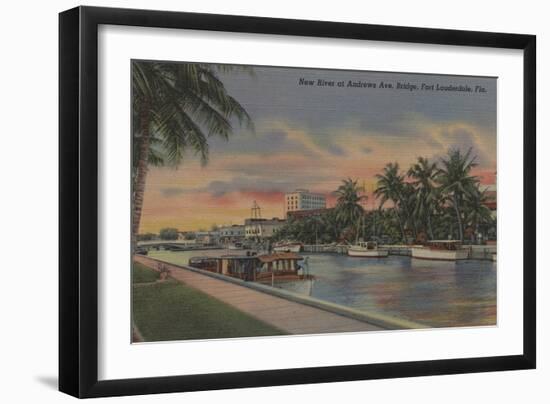 Ft. Lauderdale, FL - New River View & Andrews Ave-Lantern Press-Framed Art Print