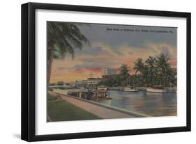 Ft. Lauderdale, FL - New River View & Andrews Ave-Lantern Press-Framed Art Print