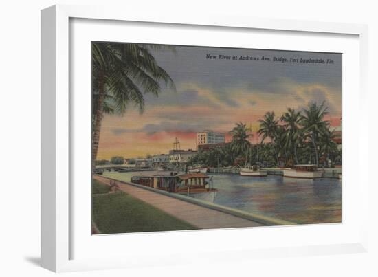 Ft. Lauderdale, FL - New River View & Andrews Ave-Lantern Press-Framed Art Print