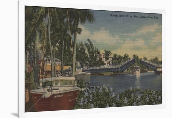 Ft. Lauderdale, FL - New River View & Drawbridge-Lantern Press-Framed Art Print