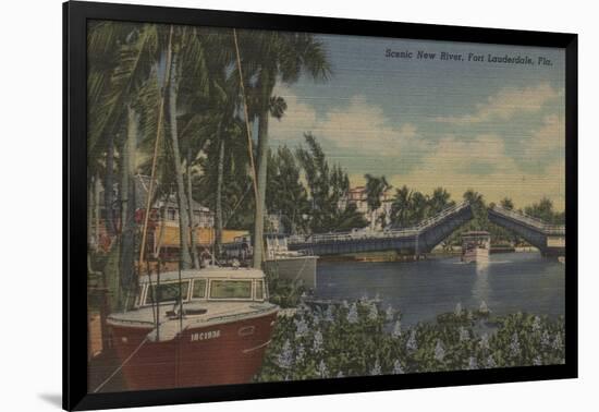 Ft. Lauderdale, FL - New River View & Drawbridge-Lantern Press-Framed Art Print