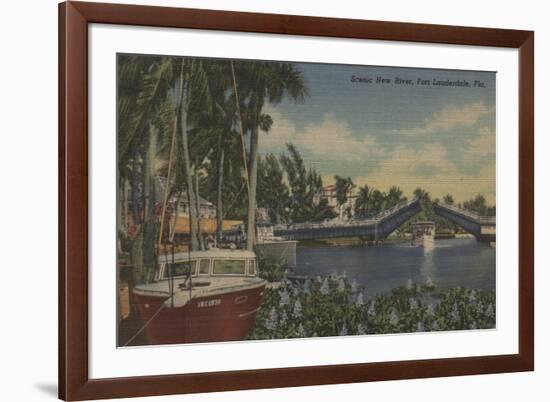 Ft. Lauderdale, FL - New River View & Drawbridge-Lantern Press-Framed Art Print