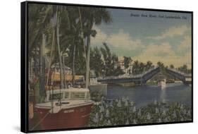 Ft. Lauderdale, FL - New River View & Drawbridge-Lantern Press-Framed Stretched Canvas