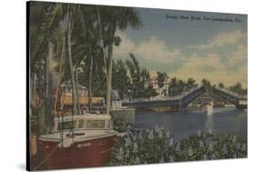 Ft. Lauderdale, FL - New River View & Drawbridge-Lantern Press-Stretched Canvas