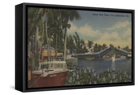 Ft. Lauderdale, FL - New River View & Drawbridge-Lantern Press-Framed Stretched Canvas