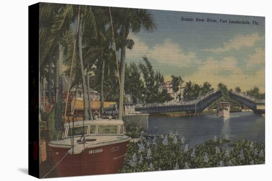 Ft. Lauderdale, FL - New River View & Drawbridge-Lantern Press-Stretched Canvas