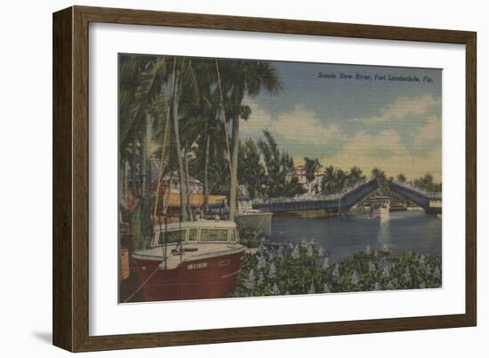 Ft. Lauderdale, FL - New River View & Drawbridge-Lantern Press-Framed Art Print