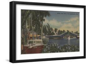 Ft. Lauderdale, FL - New River View & Drawbridge-Lantern Press-Framed Art Print