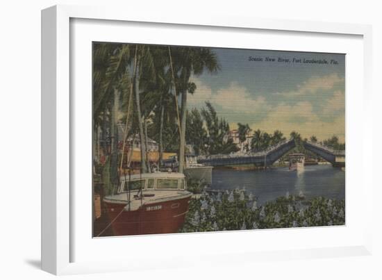 Ft. Lauderdale, FL - New River View & Drawbridge-Lantern Press-Framed Art Print