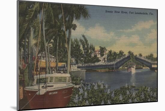 Ft. Lauderdale, FL - New River View & Drawbridge-Lantern Press-Mounted Art Print
