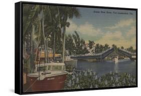 Ft. Lauderdale, FL - New River View & Drawbridge-Lantern Press-Framed Stretched Canvas