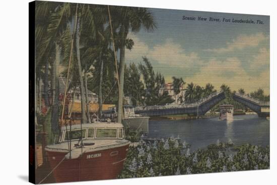 Ft. Lauderdale, FL - New River View & Drawbridge-Lantern Press-Stretched Canvas