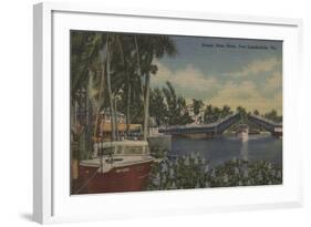 Ft. Lauderdale, FL - New River View & Drawbridge-Lantern Press-Framed Art Print