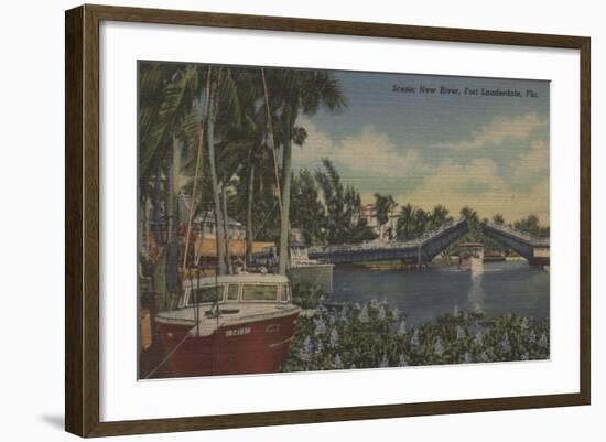 Ft. Lauderdale, FL - New River View & Drawbridge-Lantern Press-Framed Art Print